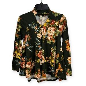 Pomelo Dark Green Floral‎ V-Neck Tunic Size S